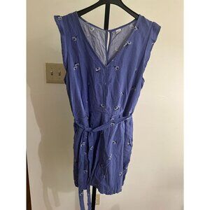 EUC Old Navy Women's Sleeveless Floral Romper L Blue Linen & Rayon Blend